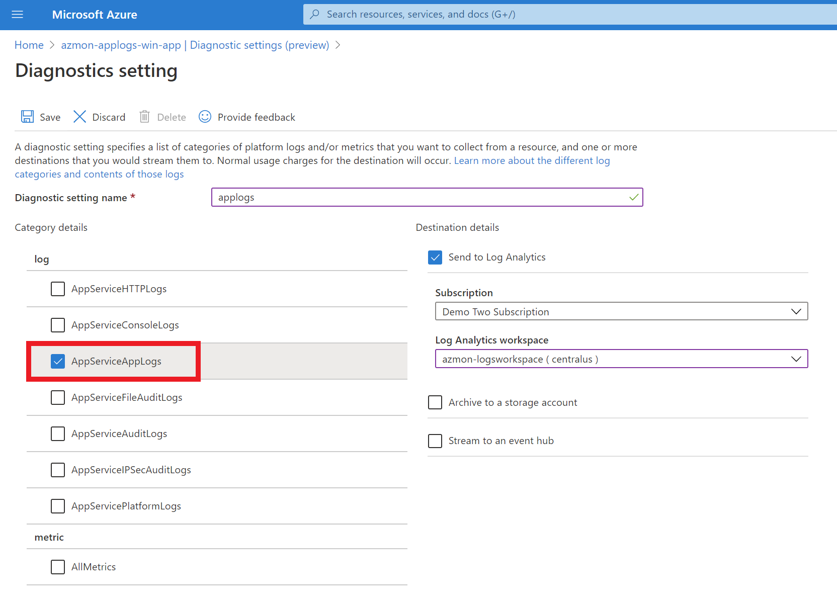 Enable App Logs